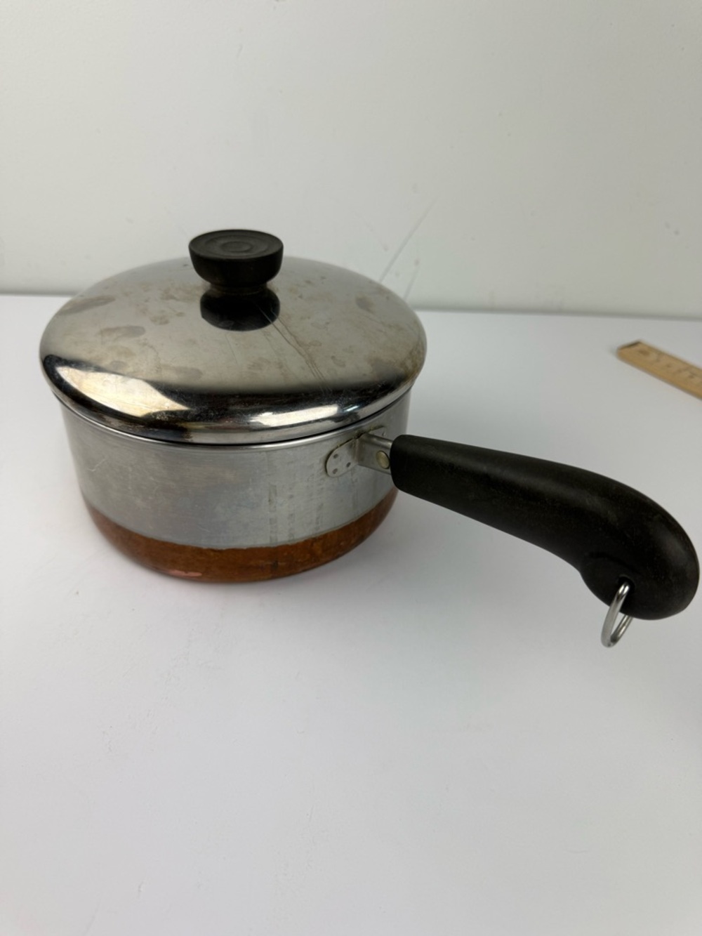 1801 Revere Ware 2 Qt Copper Bottom Pan Pot w/Lid Clinton IL USA Stainless